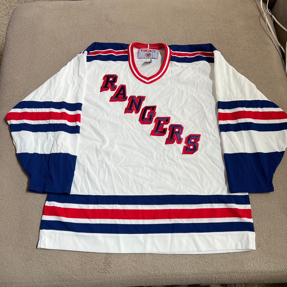 Vintage‎ 1990s CCM New York Rangers NHL Hockey Jersey White XL Made in Canada